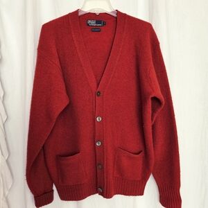 Vintage Polo by Ralph Lauren Lambswool Size L Cardigan Red Sweater Classic Mens
